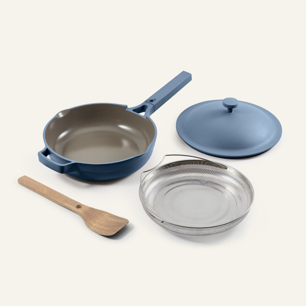 Blue non toxic ceramic nonstick always pan with steamer and spatula