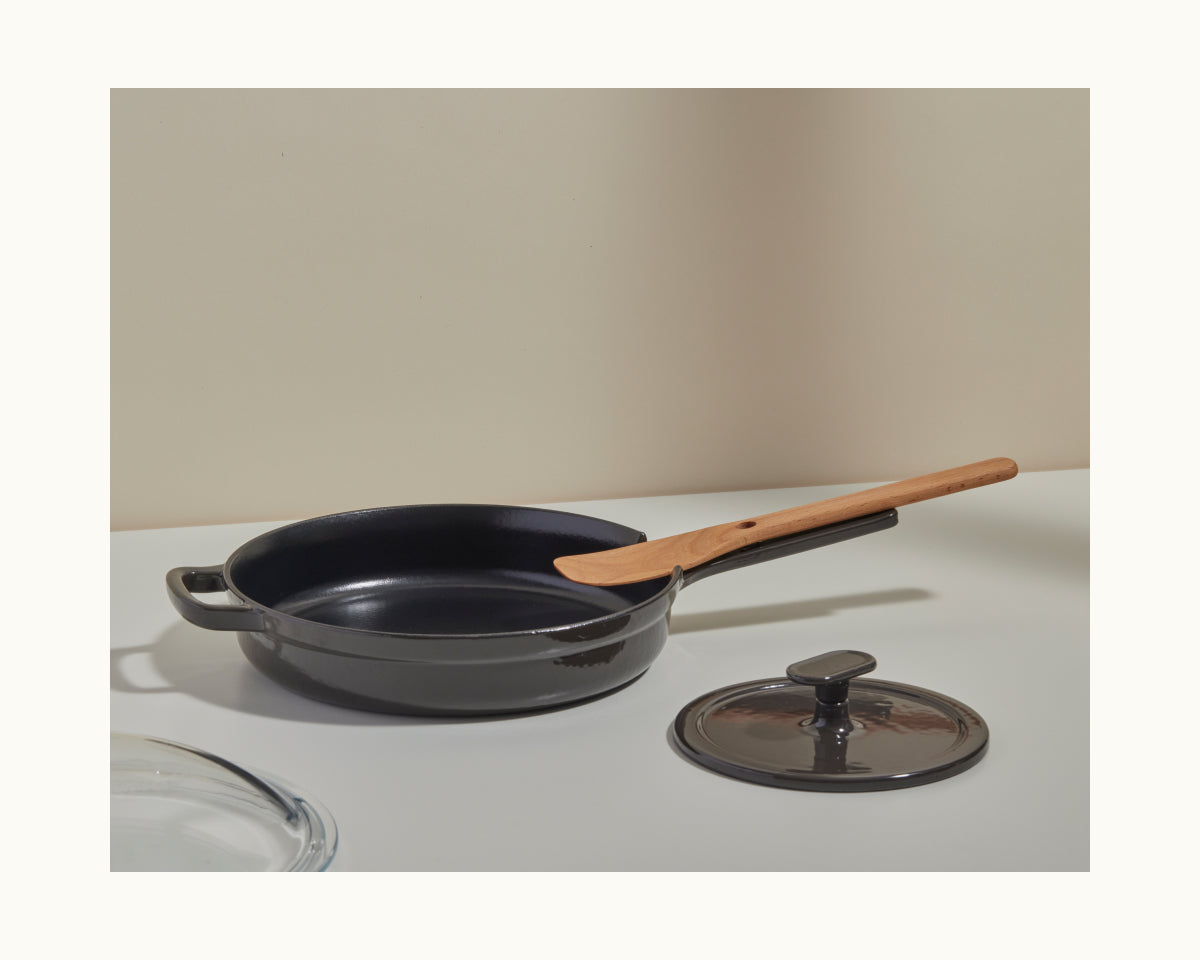 Black Grill Press paired with a black Cast Iron Always Pan
