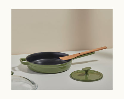Green Grill Press paired with a green Cast Iron Always Pan