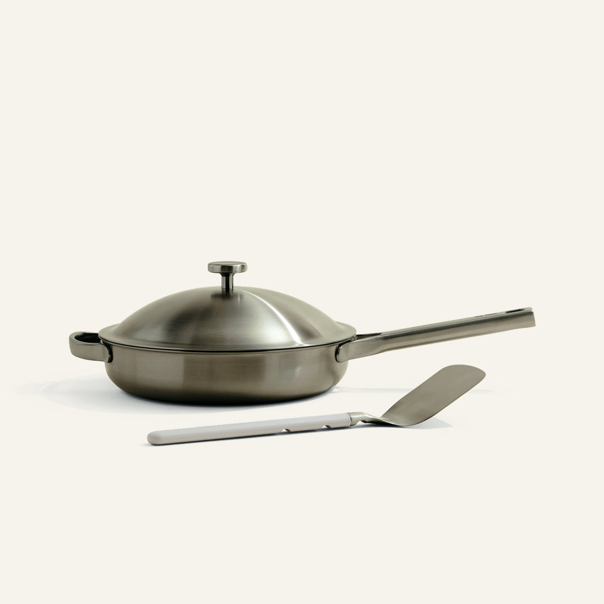brushed chrome titanium fry pan