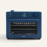 Blue oven with digital display on a white background